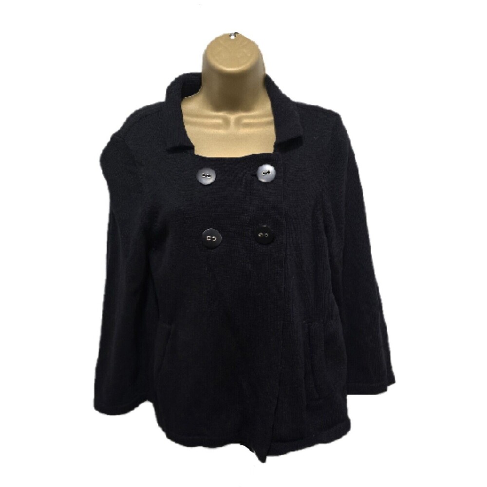 MADISON Double Breasted Sweater Womens Med Black Swing Office Career Corporate